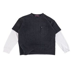 HIGH LEVEL HL Double Layer Stonewashed T-shirt with contrast long sleeves